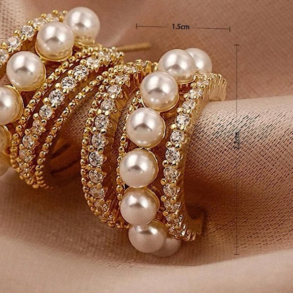 Jewelry - Rhinestone & Faux Pearl Hoop Earrings